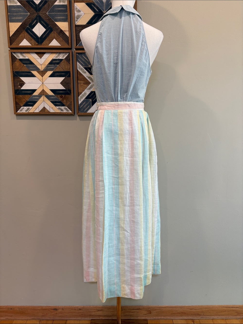 Vintage Tassels & Cuffs Corbin Ltd Striped Pastel Pleated Linen Skirt size Small - Picture 8 of 14